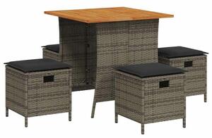 VidaXL 5 db szürke polyrattan kerti étkezőgarnitúra párnákkal