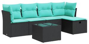 VidaXL 6 részes fekete polyrattan kerti ülőgarnitúra párnákkal