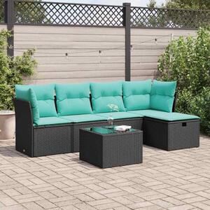 VidaXL 6 részes fekete polyrattan kerti ülőgarnitúra párnákkal