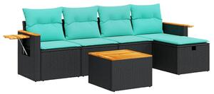 VidaXL 6 részes fekete polyrattan kerti ülőgarnitúra párnákkal