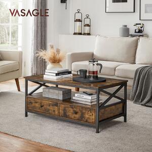 VASAGLE Industria Dohányzóasztal Fiókos Tárolóval Rusztikus Barna-Fekete