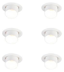 6 darabos modern, süllyesztett, fehér, kerek, dönthető spotlámpa szett - Installa