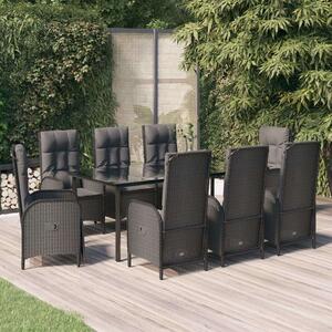 VidaXL 9 részes Kerti Étkezőgarnitúra - Fekete Polyrattan