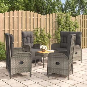 VidaXL 5 részes szürke polyrattan kerti étkezőgarnitúra párnával