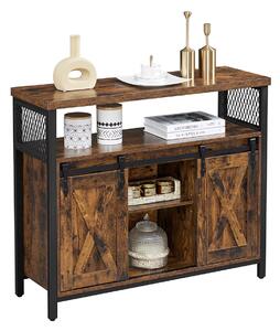 VASAGLE COBADO Ipari Tárolószekrény Csúszó Csűrajtókkal Rusztikus Barna