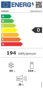 Gorenje NRK619DA2XL4 Alulfagyasztós hűtőszekrény, 300L, M: 185, AdaptTech, NoFrost Plus, D energiaosztály