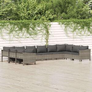 10 részes szürke polyrattan kerti ülőgarnitúra párnákkal