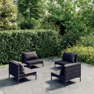 Polyrattan Kerti Ülőgarnitúra - 4 részes - Sötétszürke