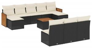 VidaXL Polyrattan Kerti Ülőgarnitúra - 11 részes - Fekete
