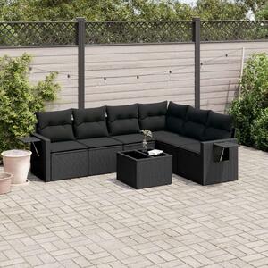 Polyrattan Kerti Ülőgarnitúra - 7 részes - Fekete