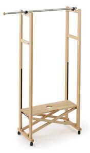 Arredamenti Italia mobil kabáttartó, 168x78 cm, összecsukható, polccal, kihúzható rúddal, bükkfa szerkezet, praktikus és elegáns kialakítás, hordozható, kerekek rögzítőrendszerrel, natúr fa
