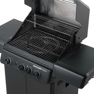 Rösle Allflame Peer 3 Professzionális Gázgrill öntöttvas főzőfelület 60x45 cm, 3 égőfej, Vario+ multifunkcionális rendszer, állítható gáznyomás, palacktároló hely, rozsdamentes acél hőelosztó, evőeszköztar