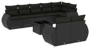 VidaXL Polyrattan Kerti Ülőgarnitúra - 9 részes - Fekete