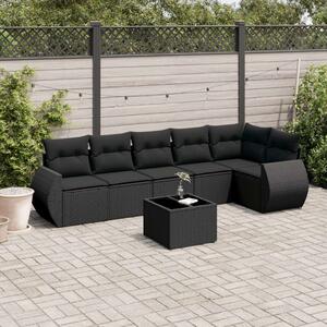 VidaXL 7 részes fekete polyrattan kerti ülőgarnitúra párnával