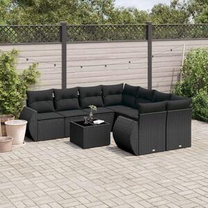 VidaXL 9 részes fekete polyrattan kerti ülőgarnitúra párnákkal