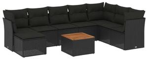 Polyrattan Kerti Ülőgarnitúra - 9 részes - Fekete