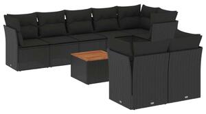 Polyrattan Kerti Ülőgarnitúra - 9 részes - Fekete