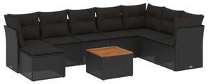 Polyrattan Kerti Ülőgarnitúra - 9 részes - Fekete
