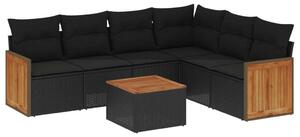VidaXL 7 részes fekete polyrattan kerti ülőgarnitúra párnával