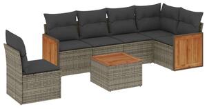 VidaXL 7 részes szürke polyrattan kerti ülőgarnitúra párnákkal