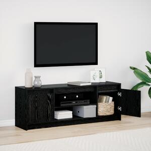 TV Szekrény LED Fekete Kőrisből, 139.5x34x50 cm, Mérnöki Fa Anyagból