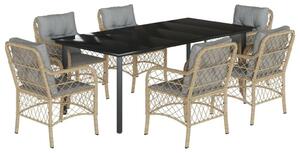 Polyrattan Kerti Étkezőgarnitúra - 7 részes - Bézs
