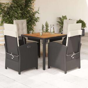 VidaXL Polyrattan Kerti Étkezőgarnitúra - 5 részes, Fekete
