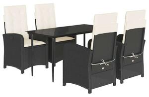 VidaXL 5 részes fekete polyrattan kerti étkezőgarnitúra párnákkal