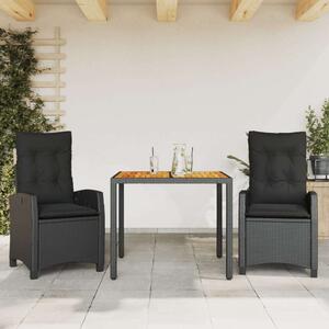 VidaXL Polyrattan Kerti Étkezőgarnitúra - 3 részes, Fekete