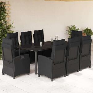 VidaXL - 9 részes Kerti Étkezőgarnitúra - Fekete Polyrattan