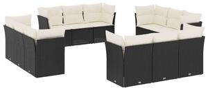 Polyrattan Kerti Ülőgarnitúra - 12 részes - Fekete