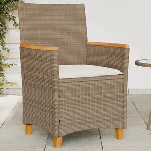 VidaXL 2 db bézs polyrattan és tömör fa kerti szék párnával