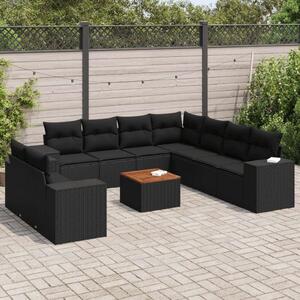 VidaXL 10 részes fekete polyrattan kerti ülőgarnitúra párnákkal