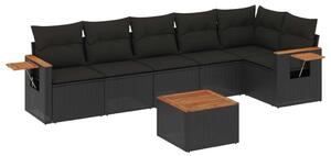 VidaXL 7 részes fekete polyrattan kerti ülőgarnitúra párnával