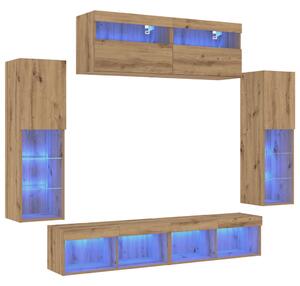 TV faliszekrények LED világítással 2 db Kézműves tölgy 80x30x30 cm