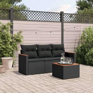 Polyrattan Kerti Ülőgarnitúra - 4 részes - Fekete