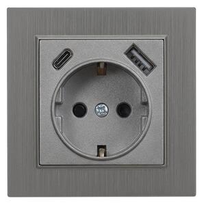 Nova csatlakozóaljzat USB csatlakozóval szürke szálcsiszolt kerettel