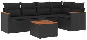 Polyrattan Kerti Ülőgarnitúra - 6 részes - Fekete