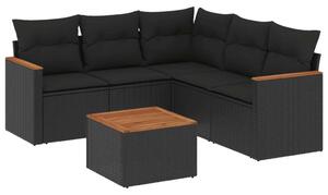Polyrattan Kerti Ülőgarnitúra - 6 részes - Fekete