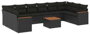 VidaXL Polyrattan Kerti Ülőgarnitúra - 11 részes - Fekete