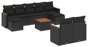 VidaXL Polyrattan Kerti Ülőgarnitúra - 10 részes - Fekete