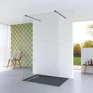 Arlo Light Black Szabadonálló Walk-In zuhanyfal 8 mm vastag vízlepergető biztonsági üveggel, 200 cm magas, két távtartóval