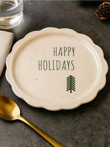 Sinsay - Karácsonyi kerámia tányér Happy Holidays felirattal - fehér
