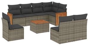 VidaXL Polyrattan Kerti Ülőgarnitúra - 9 részes - Szürke