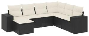 Polyrattan Kerti Ülőgarnitúra - 7 részes - Fekete