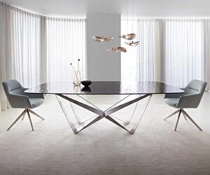 DELIFE Étkezőasztal Edge hajóformájú 240x120 domborított üveg füstfekete 3D design Spider laposacél rozsdamentes acél