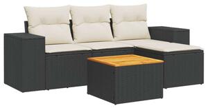 VidaXL Polyrattan Kerti Kanapé Szett - 5 részes - Fekete