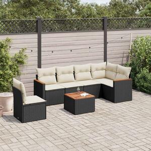 Polyrattan Kerti Ülőgarnitúra - 7 részes - Fekete