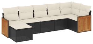 VidaXL 7 részes Kerti Ülőgarnitúra - Fekete Polyrattan