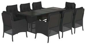 VidaXL - 9 Részes Kerti Étkezőgarnitúra - Polyrattan - Fekete